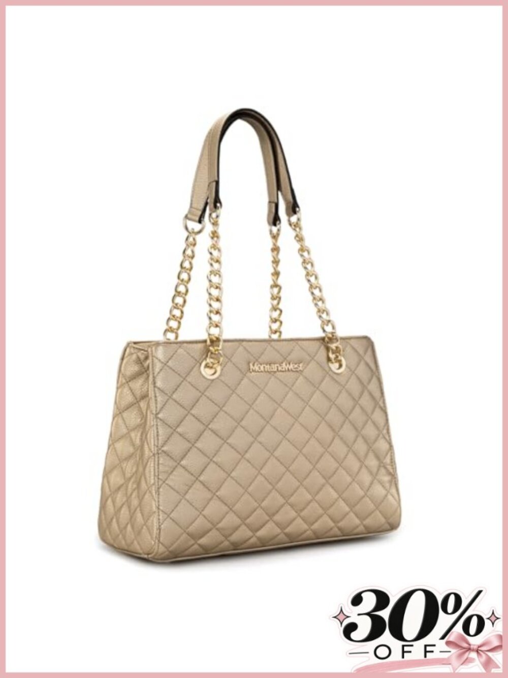 Quilted Faux Leather Chain Strap Tote Handbag Shoulder Purse Medium Laptop